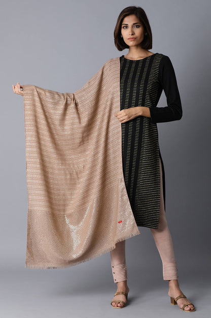 Beige Acro Wool Jacquard Shawl