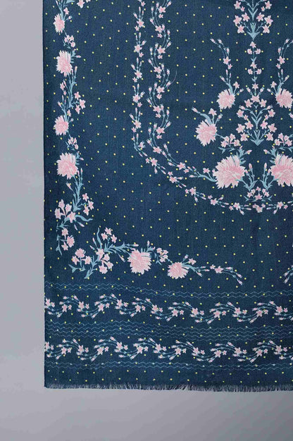 Navy Blue Floral Printed Shawl