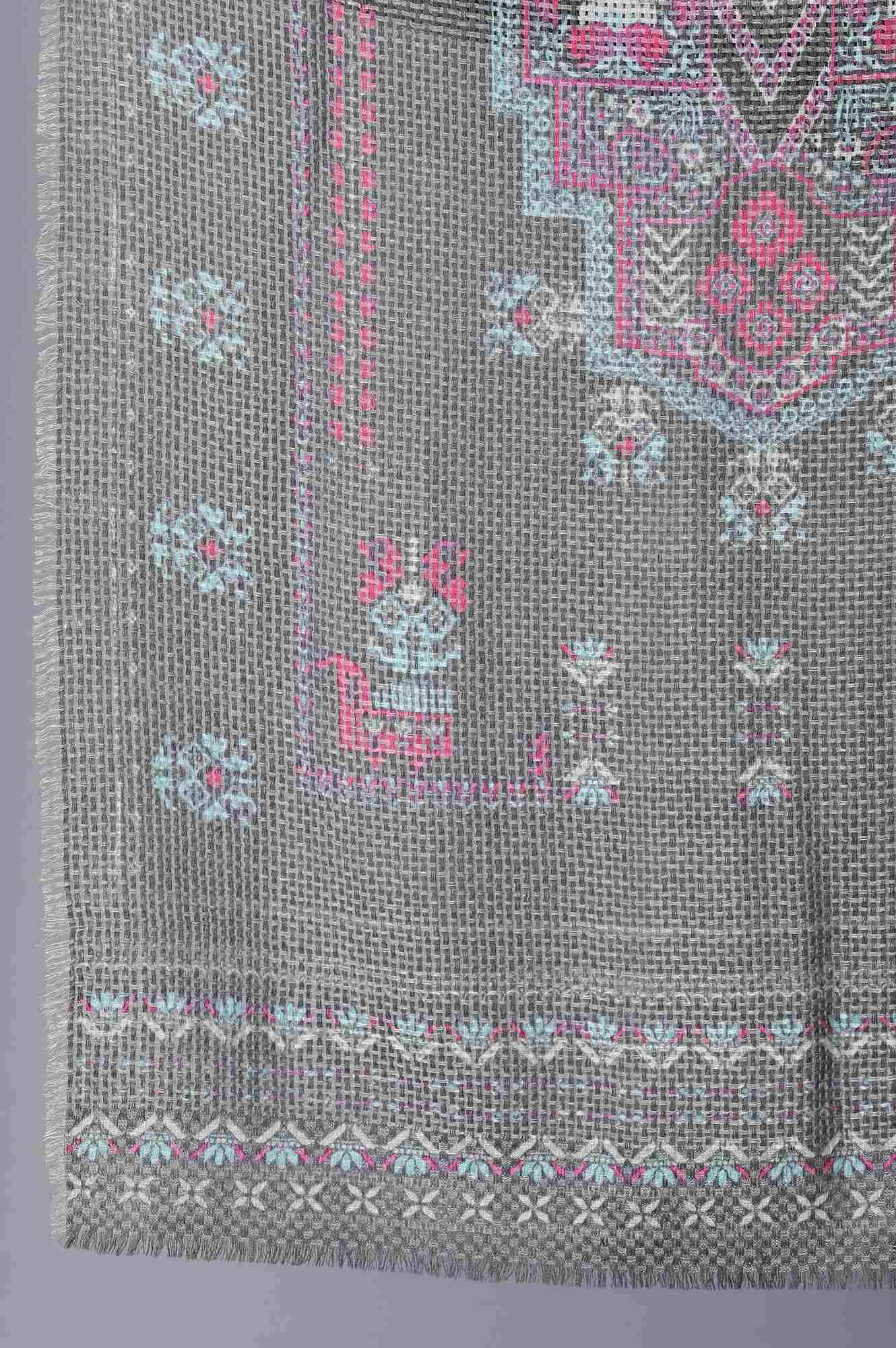 Dark Grey Printed Woven Shawl