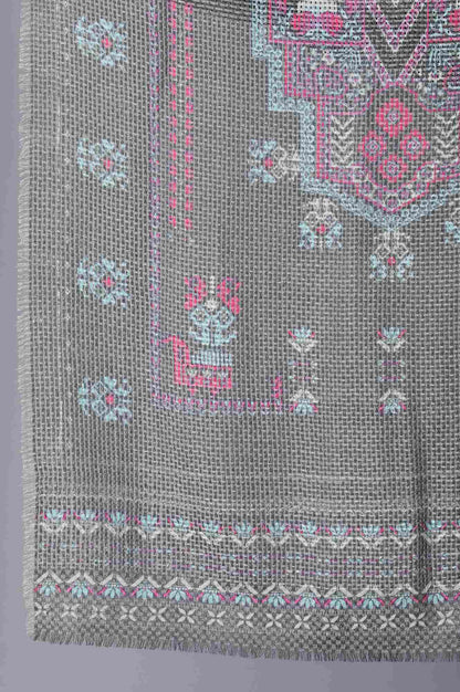 Dark Grey Printed Woven Shawl