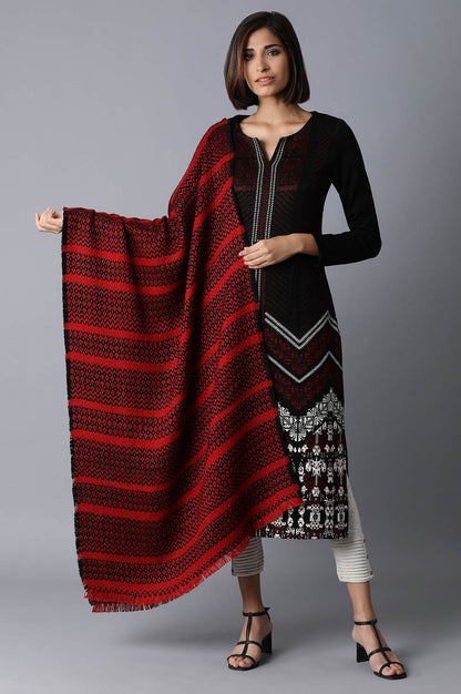 Black and Red Geometric Print Shawl