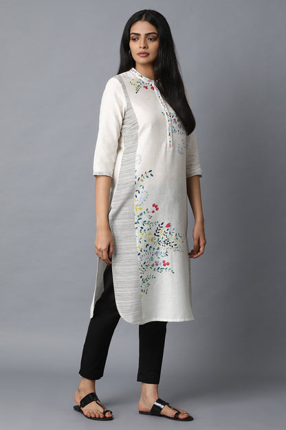 Ecru Mandarin Neck Floral Printed kurta