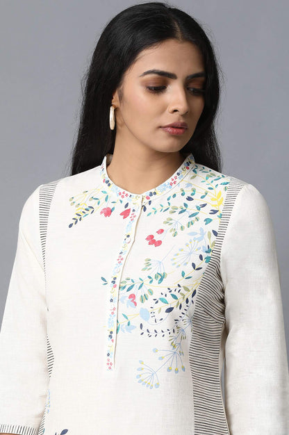 Ecru Mandarin Neck Floral Printed kurta