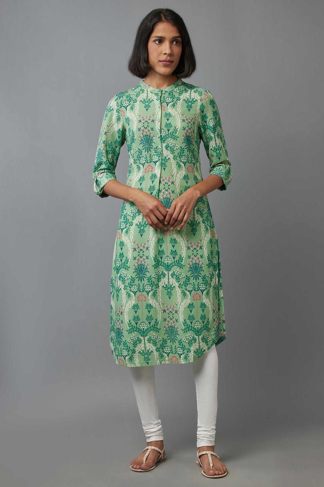 Green Floral Print Straight kurta