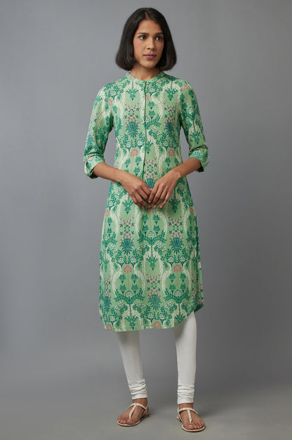 Green Floral Print Straight kurta