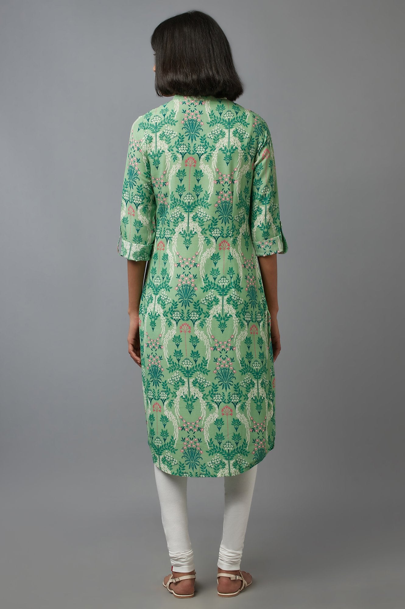 Green Floral Print Straight kurta