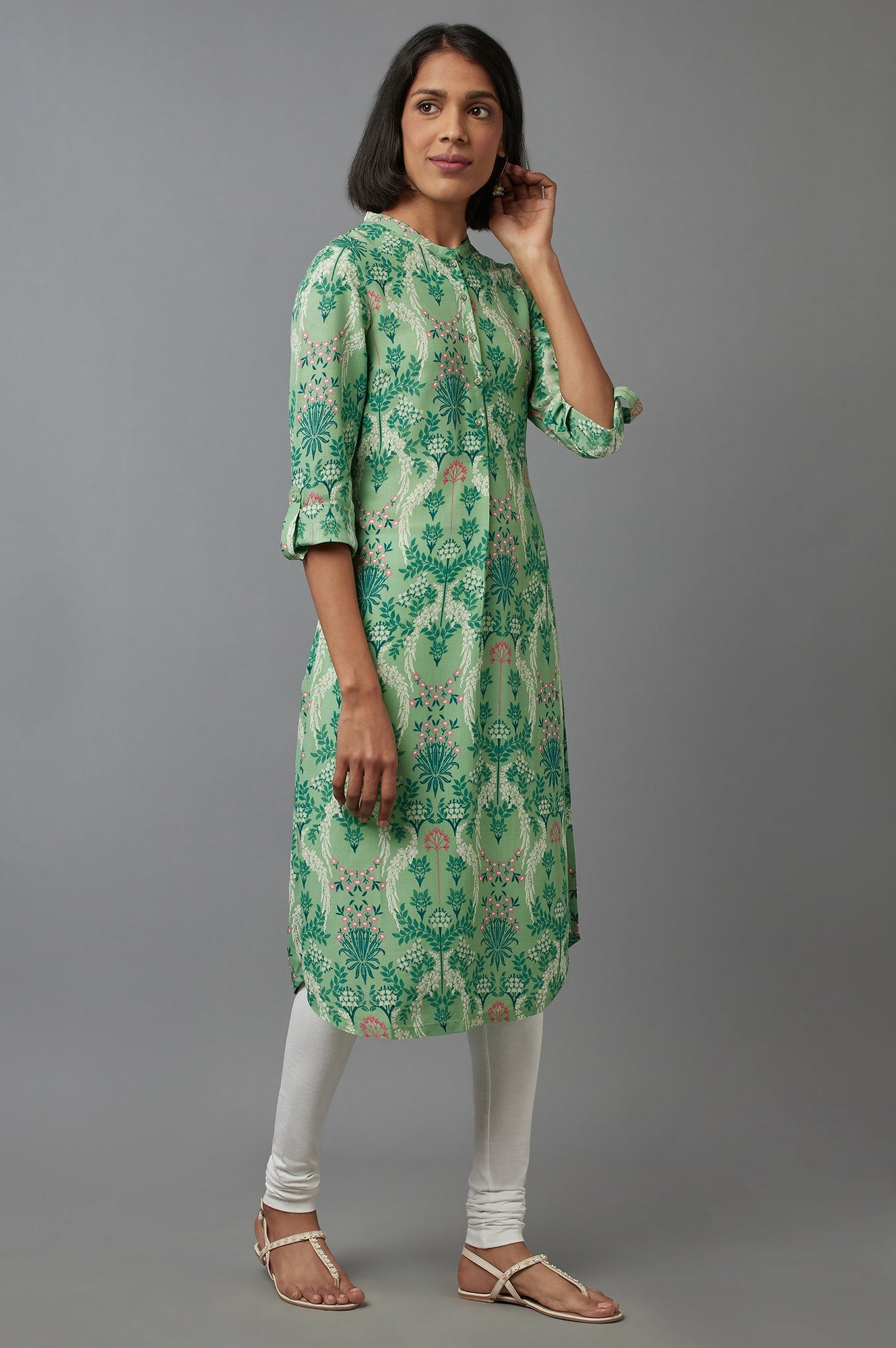 Green Floral Print Straight kurta