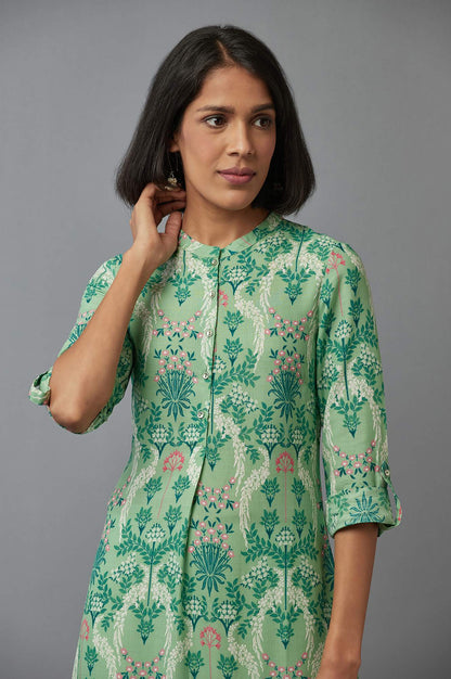 Green Floral Print Straight kurta