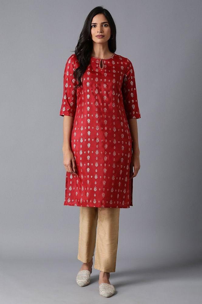 Maroon Gold Foil kurta - wforwoman