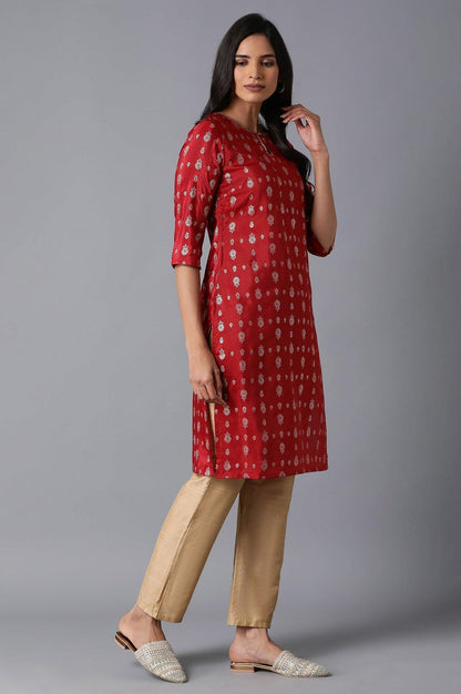 Maroon Gold Foil kurta - wforwoman