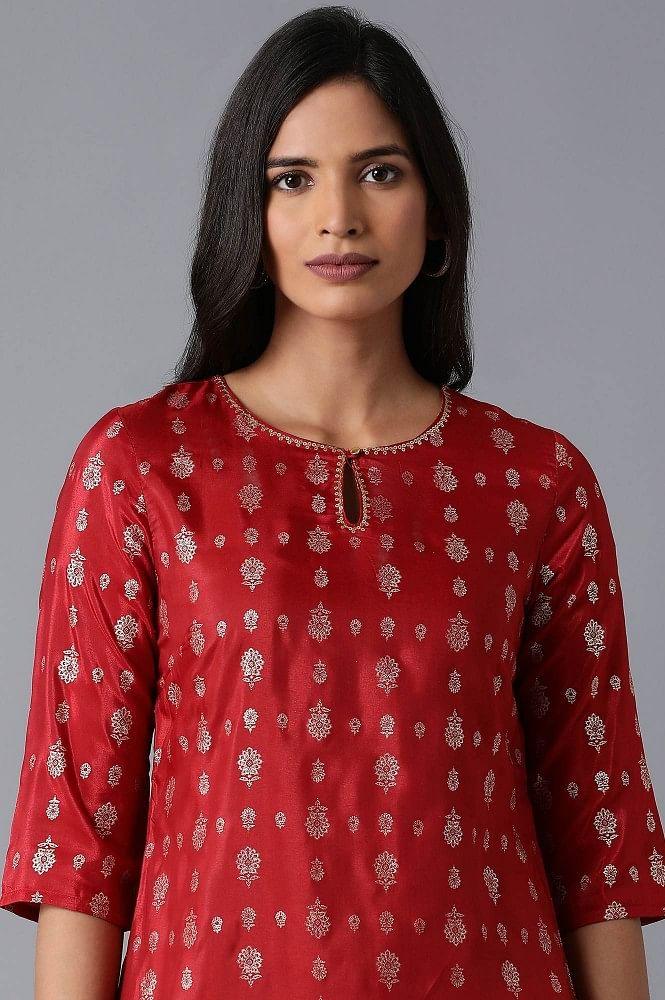 Maroon Gold Foil kurta - wforwoman