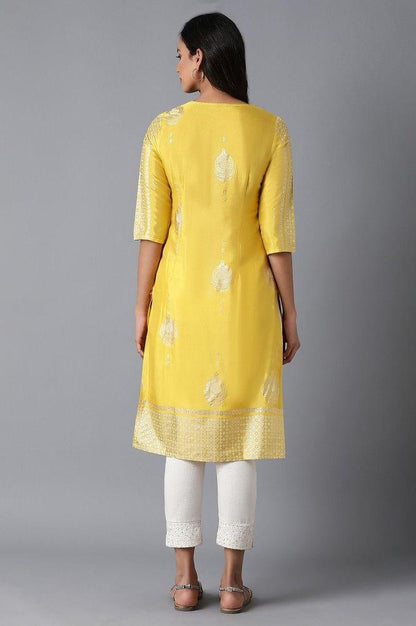 Bright Yellow Foil Print kurta - wforwoman