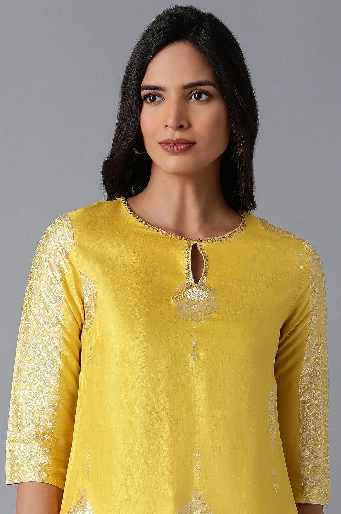 Bright Yellow Foil Print kurta - wforwoman