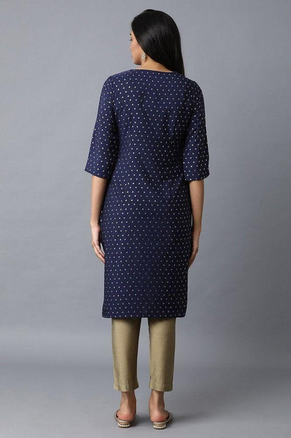 Navy Blue Foil Printed kurta - wforwoman