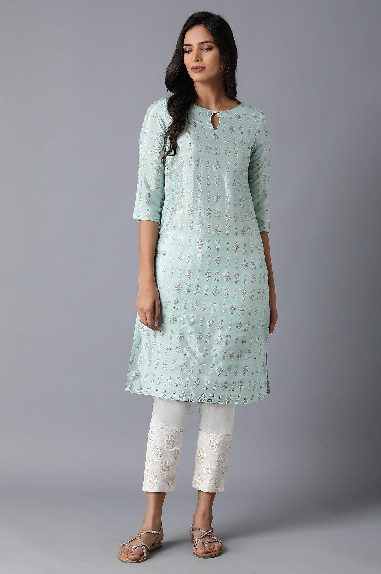 Pale Green Printed kurta - wforwoman