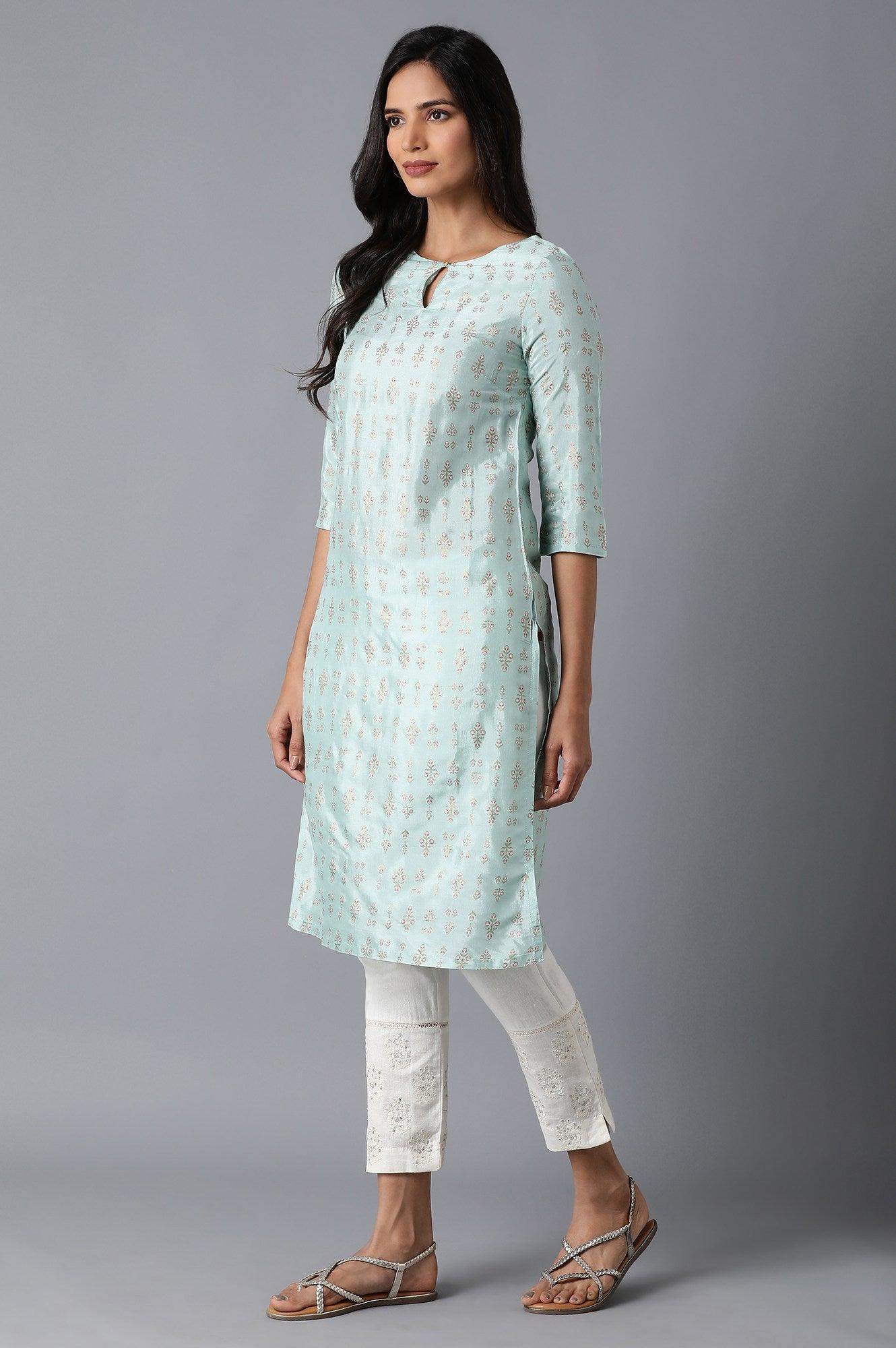 Pale Green Printed kurta - wforwoman