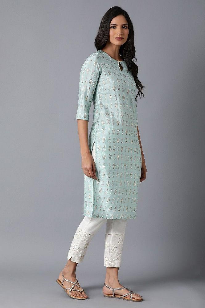 Pale Green Printed kurta - wforwoman