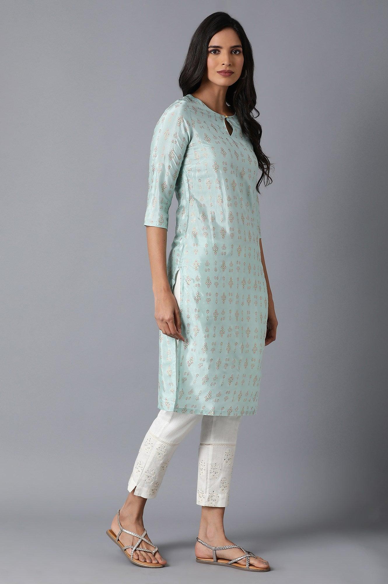 Pale Green Printed kurta - wforwoman