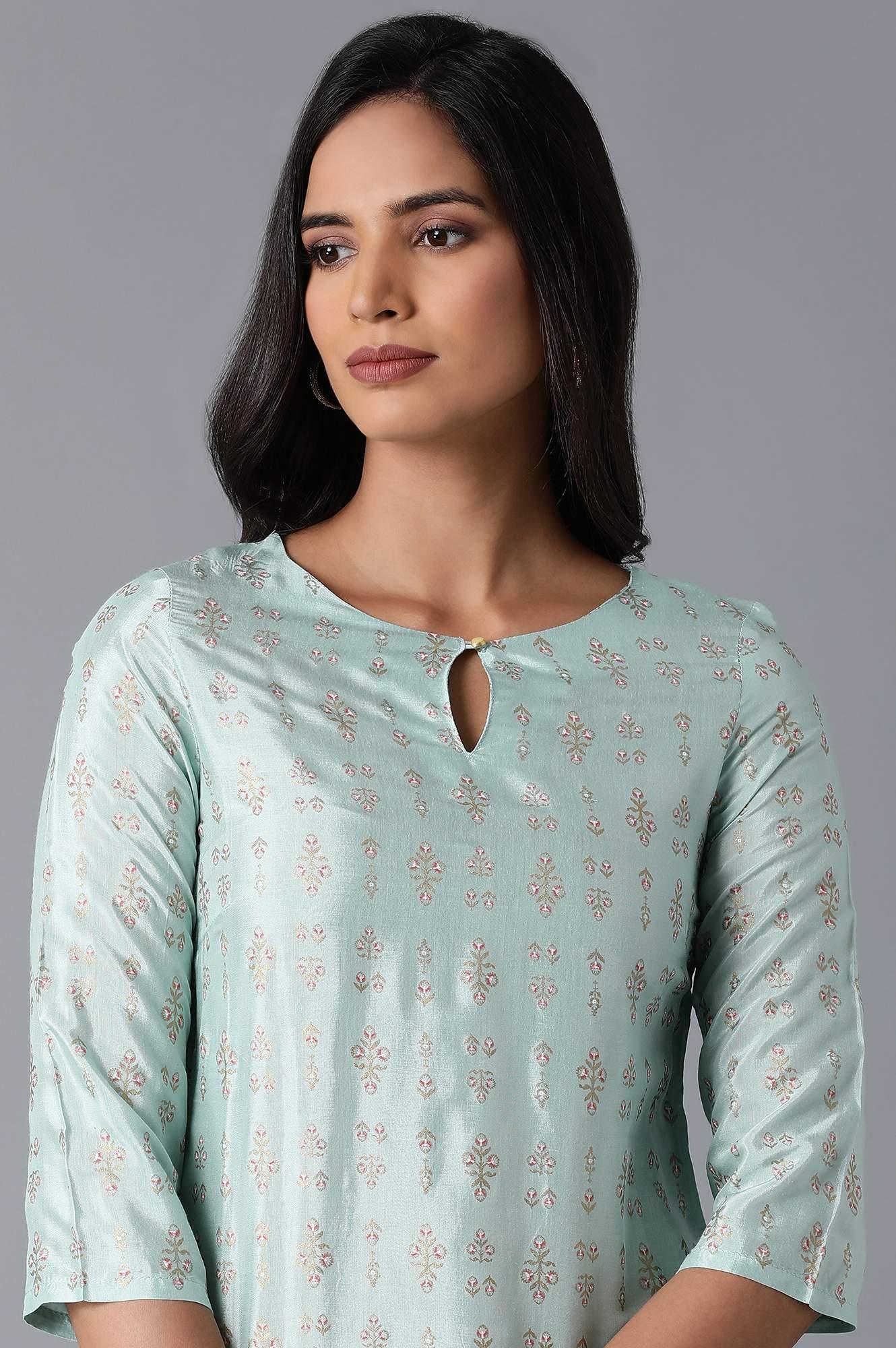 Pale Green Printed kurta - wforwoman