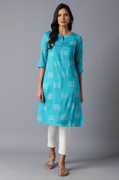 Teal All-Over Print kurta - wforwoman