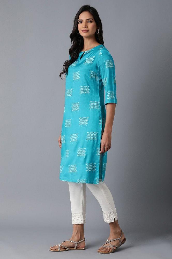 Teal All-Over Print kurta - wforwoman