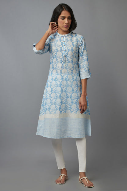 Blue Floral Print Straight kurta