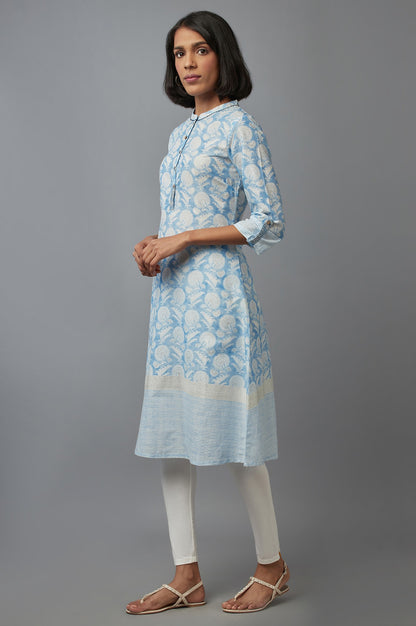 Blue Floral Print Straight kurta