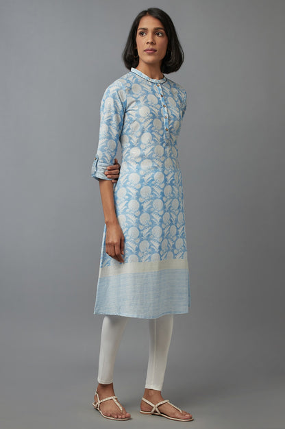 Blue Floral Print Straight kurta