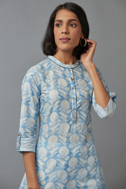 Blue Floral Print Straight kurta