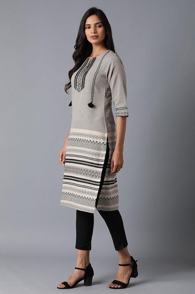 Grey Woven Straight kurta - wforwoman