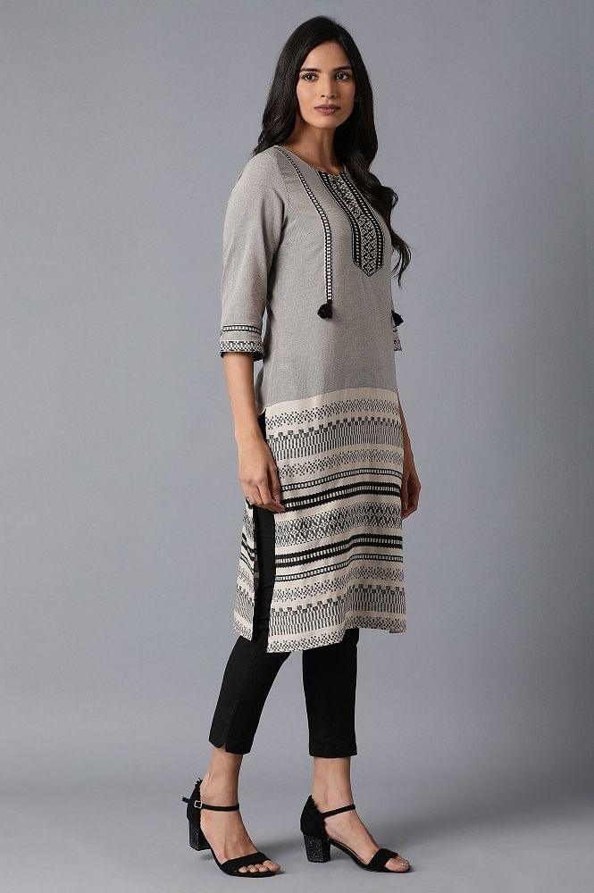 Grey Woven Straight kurta - wforwoman