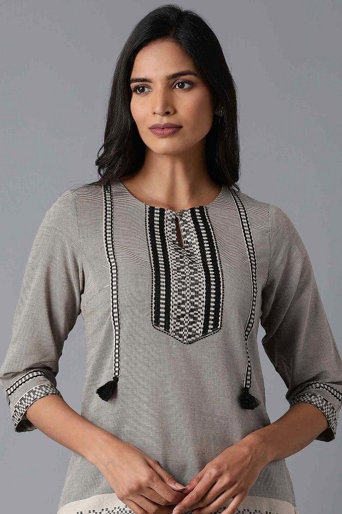 Grey Woven Straight kurta - wforwoman