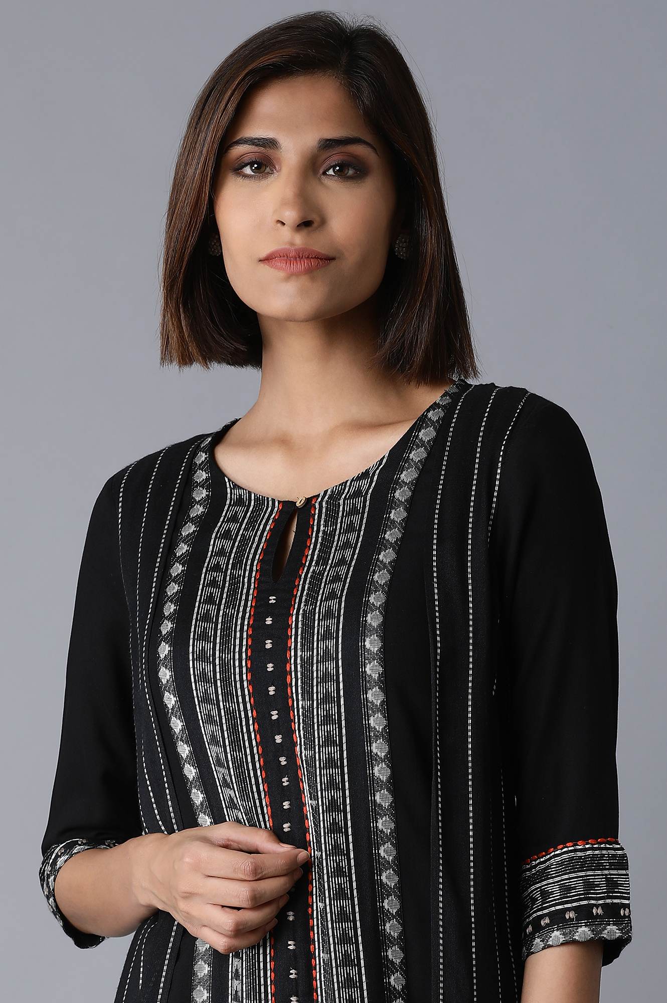 Black Straight Dobby kurta