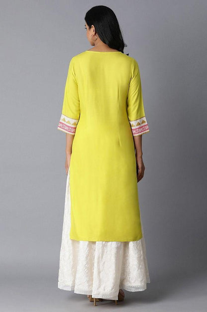 Bright Yellow Glitter Printed kurta - wforwoman