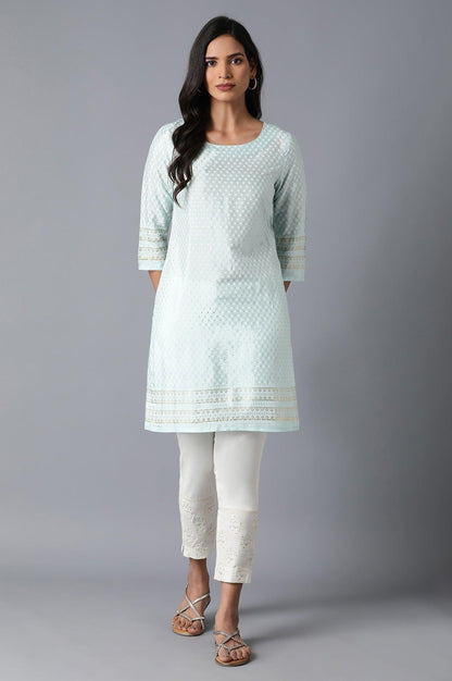 Light Blue Glitter Print kurta - wforwoman