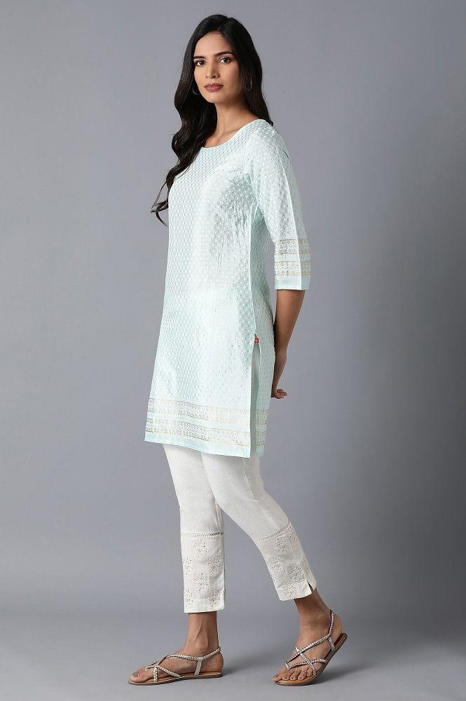 Light Blue Glitter Print kurta - wforwoman