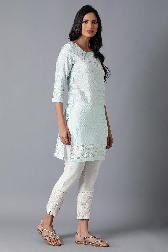 Light Blue Glitter Print kurta - wforwoman