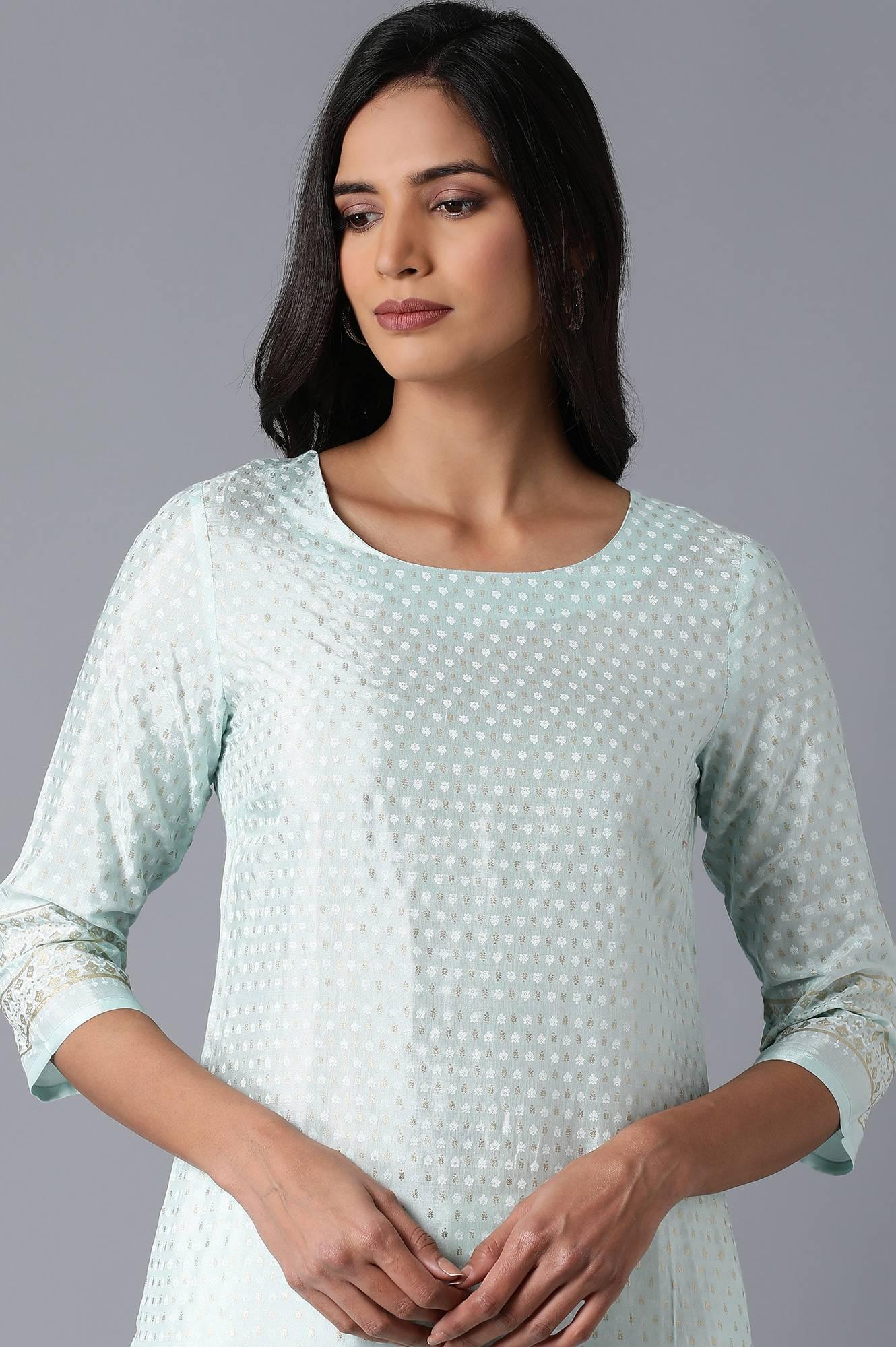 Light Blue Glitter Print kurta - wforwoman