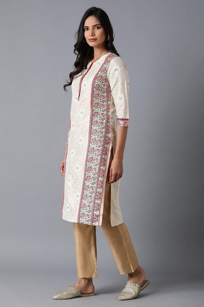 Ecru kurta with Red Placement Print - wforwoman