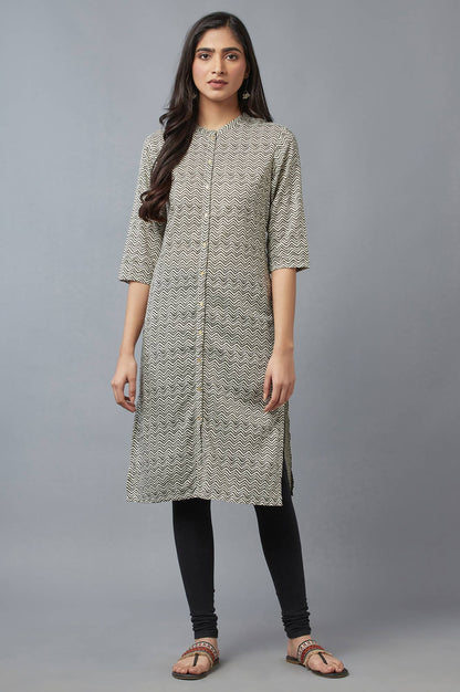 Grey Printed Button Down kurta