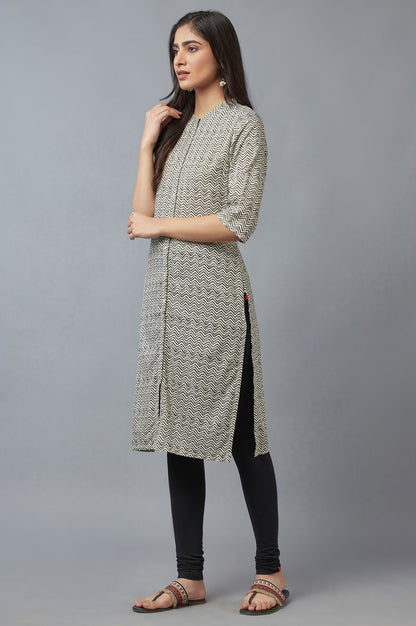 Grey Printed Button Down kurta