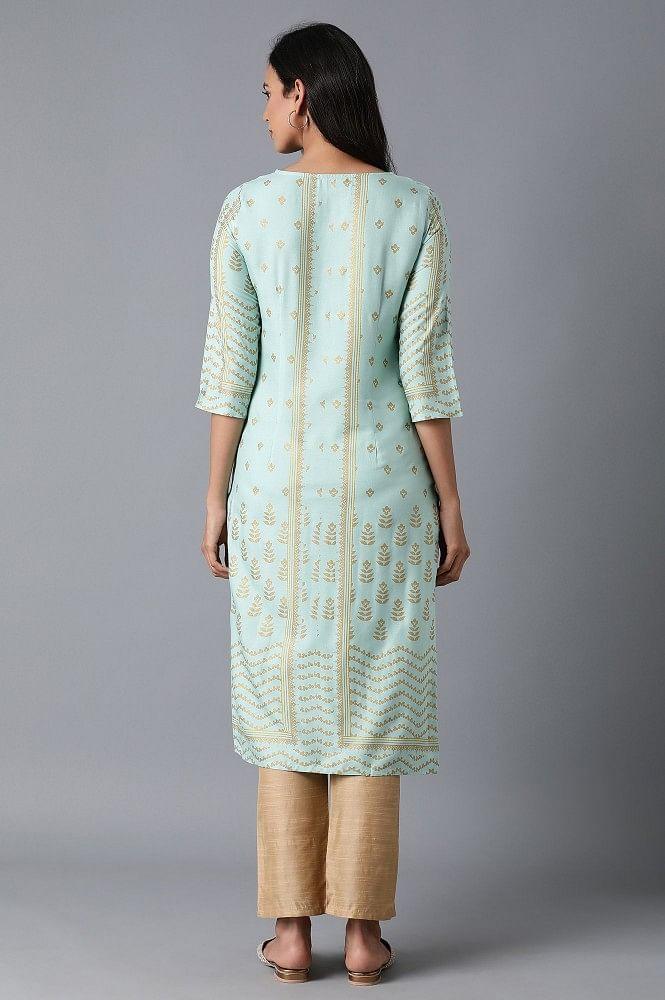 Powder Blue Printed kurta - wforwoman