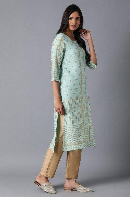 Powder Blue Printed kurta - wforwoman