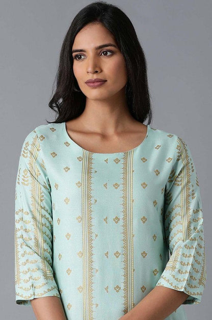 Powder Blue Printed kurta - wforwoman