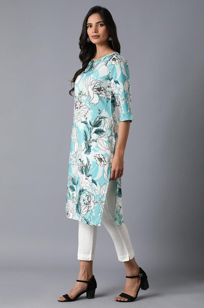 Teal Floral Print kurta - wforwoman