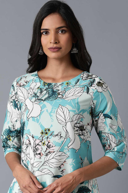 Teal Floral Print kurta - wforwoman