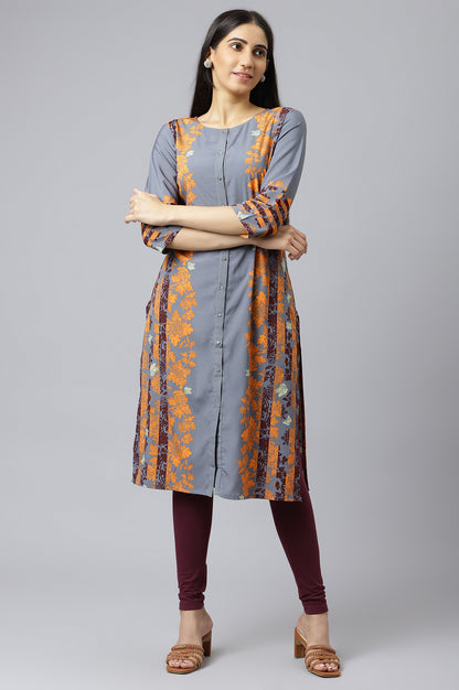 Grey Floral Print kurta