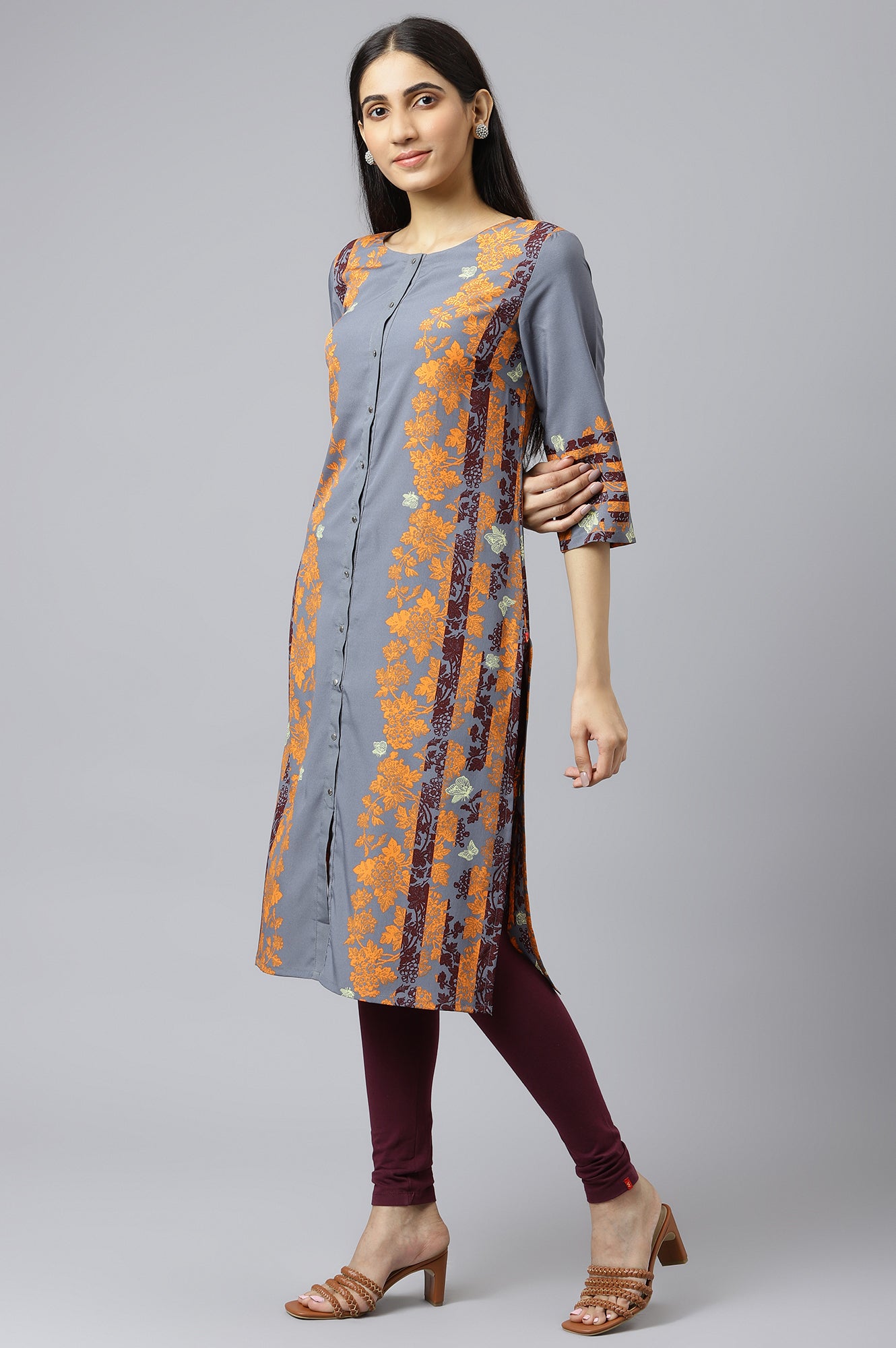 Grey Floral Print kurta