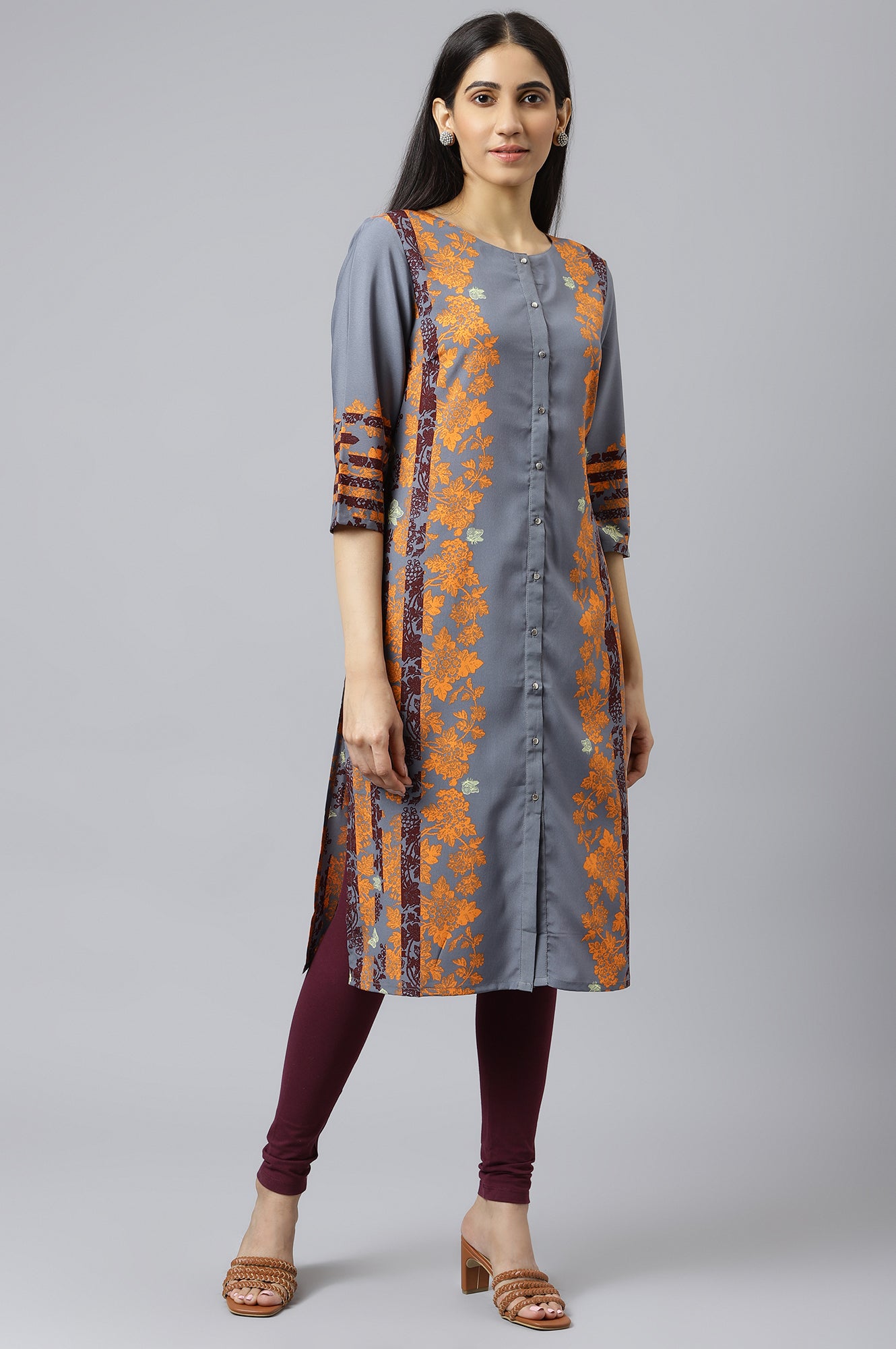 Grey Floral Print kurta