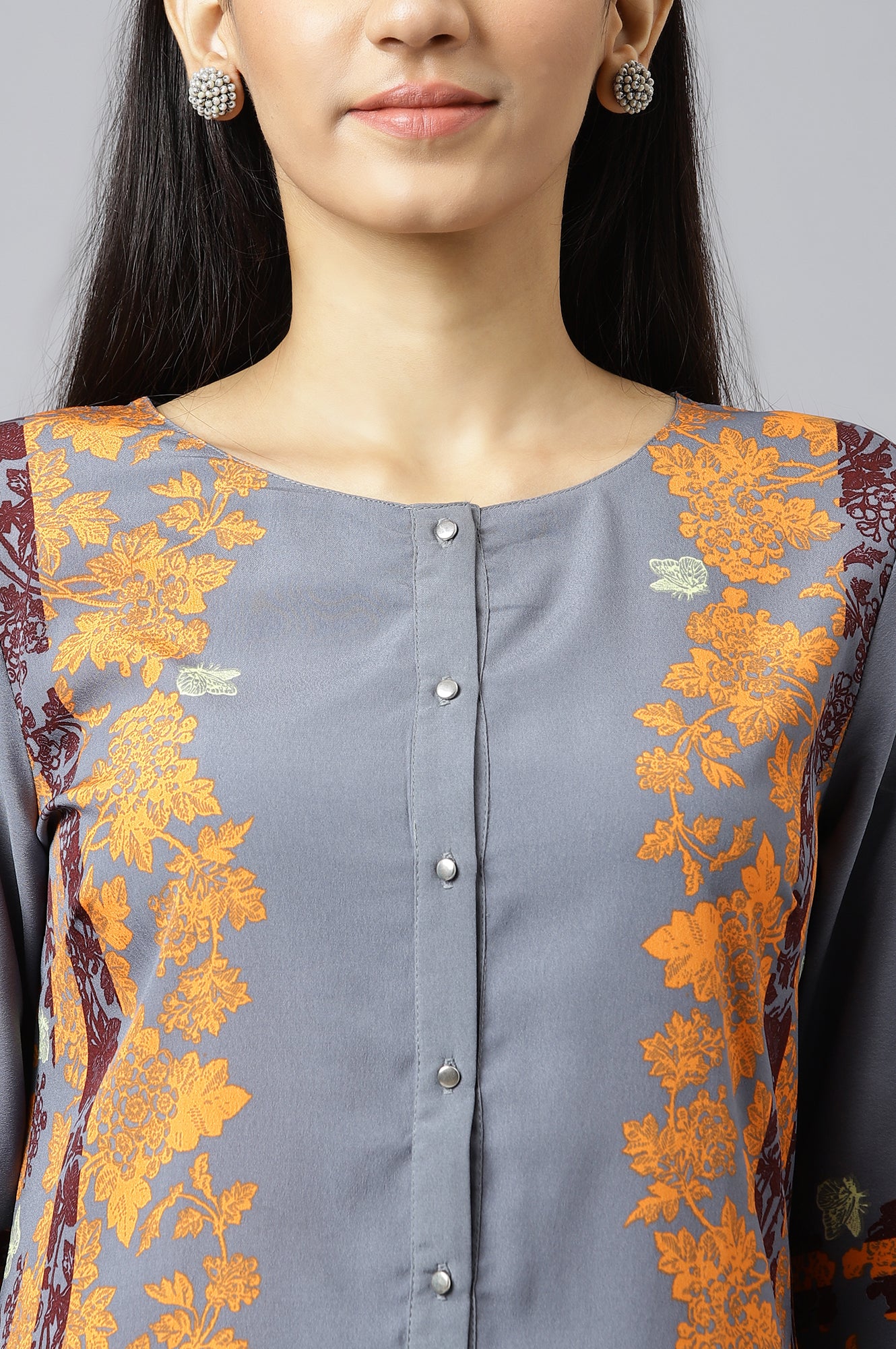 Grey Floral Print kurta